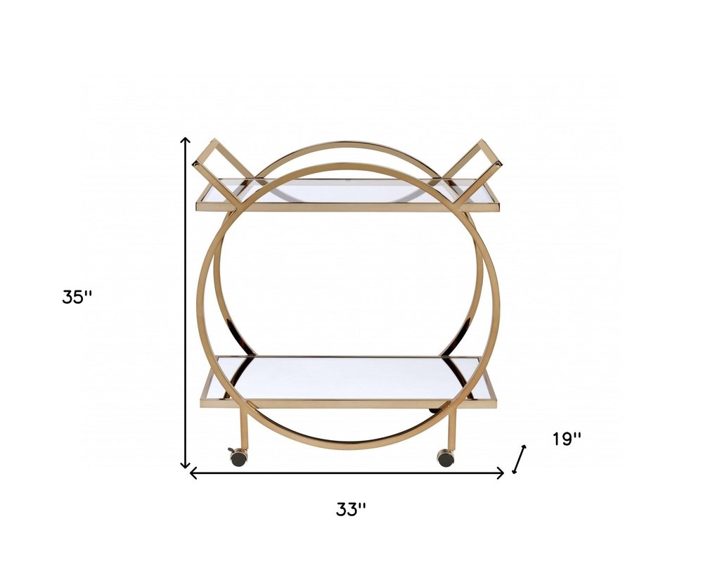 33" X 19" X 35" Champagne Metal Tube Serving Cart