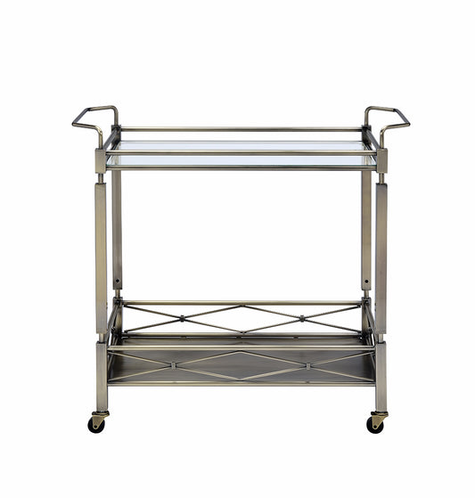 34" X 20" X 35" Antique Brass Metal Serving Cart