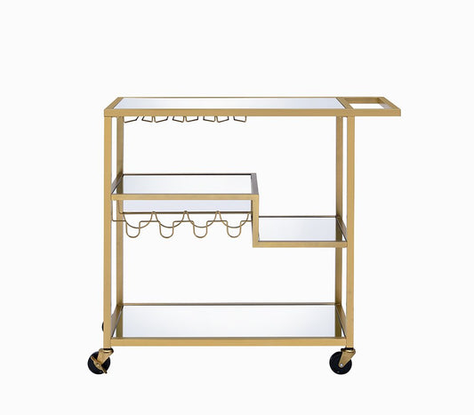 40" Clear and Gold Glass and Iron Rolling Prep Table