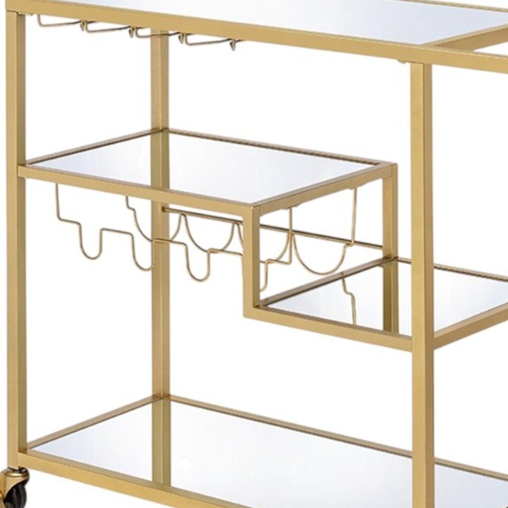40" Clear and Gold Glass and Iron Rolling Prep Table