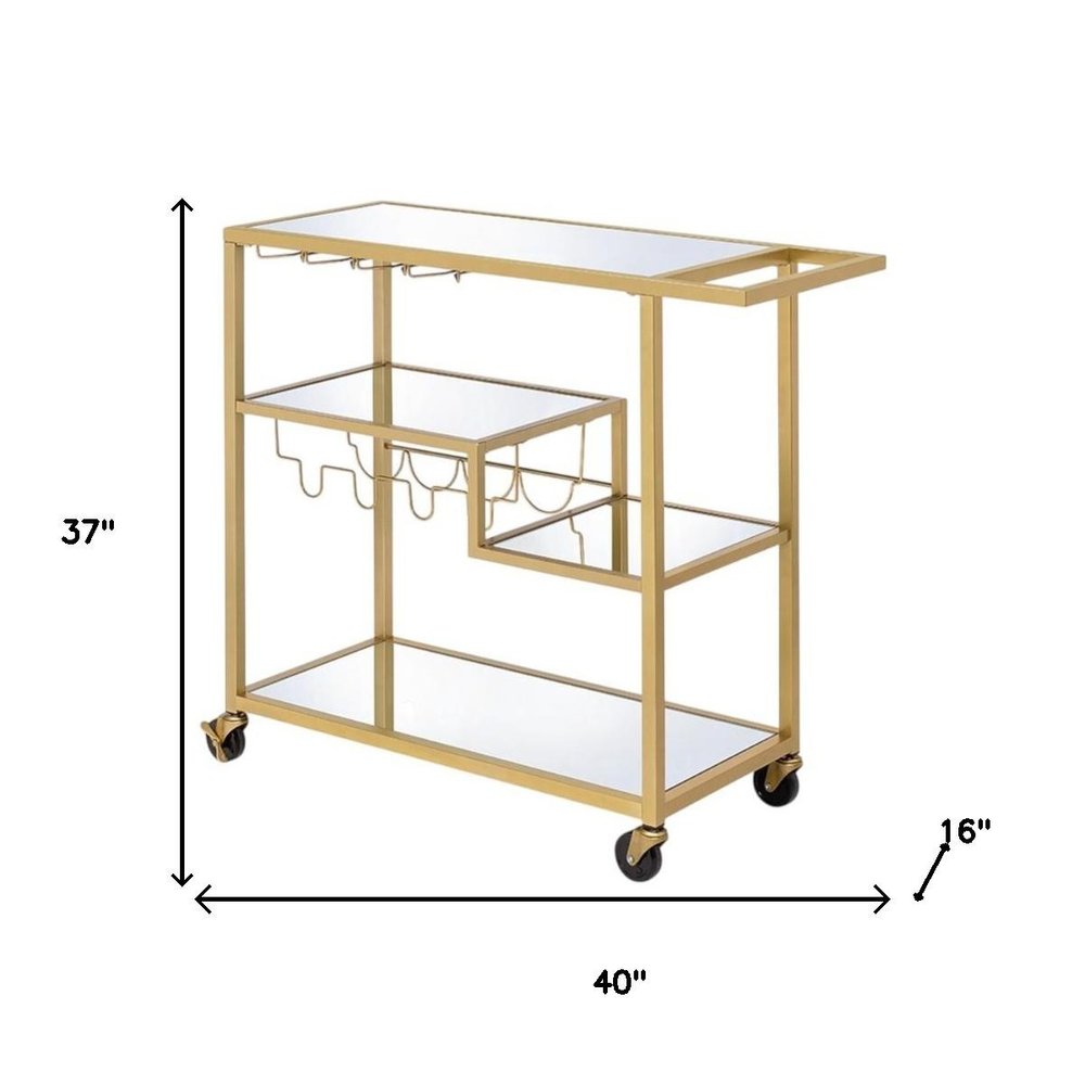 40" Clear and Gold Glass and Iron Rolling Prep Table