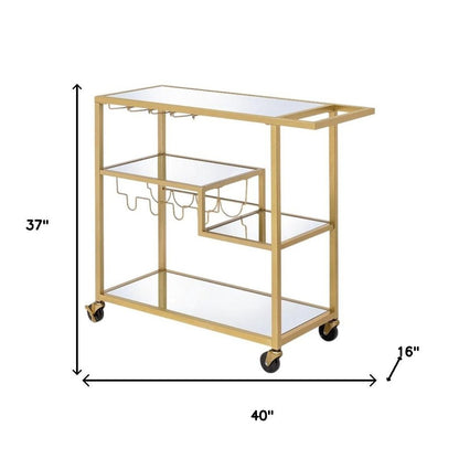 40" Clear and Gold Glass and Iron Rolling Prep Table