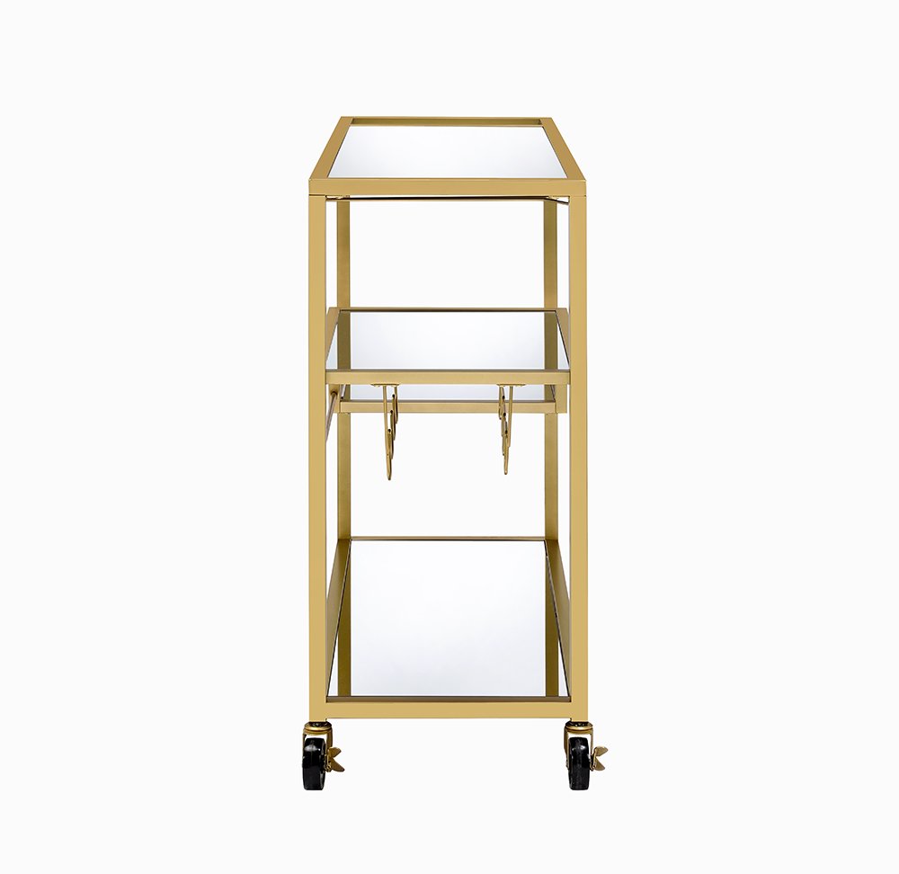 40" Clear and Gold Glass and Iron Rolling Prep Table