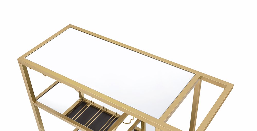 40" Clear and Gold Glass and Iron Rolling Prep Table