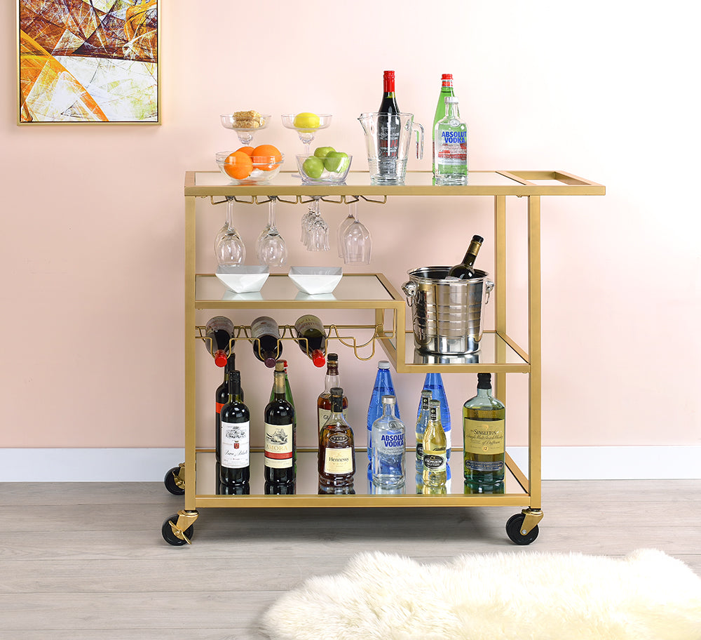 40" X 16" X 37" Gold And Clear Glass Serving Cart