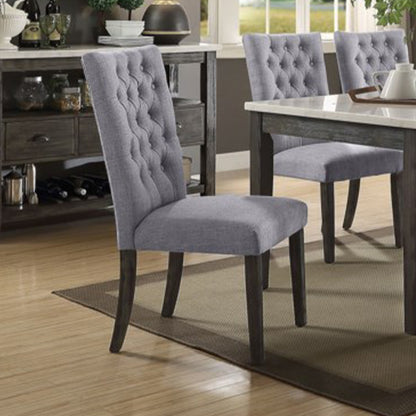 Set of Two Tufted Gray Upholstered Fabric Dining Side Chairs