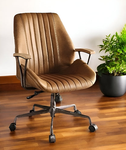 Coffee and Black Adjustable Swivel Faux Leather Rolling Office Chair