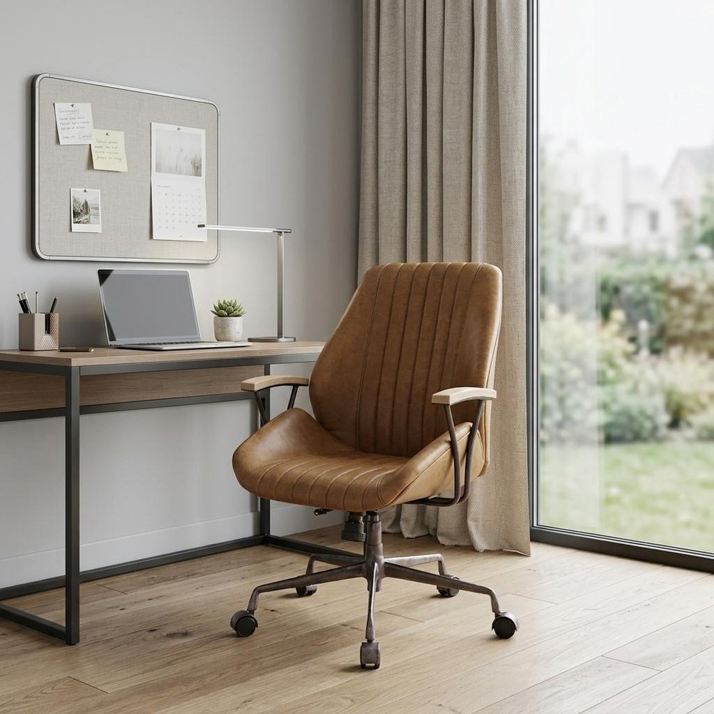 Coffee and Black Adjustable Swivel Faux Leather Rolling Office Chair