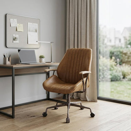 Coffee and Black Adjustable Swivel Faux Leather Rolling Office Chair