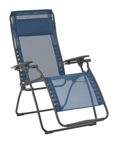 28" Blue Metal Outdoor Zero Gravity Chair with Blue Cushion