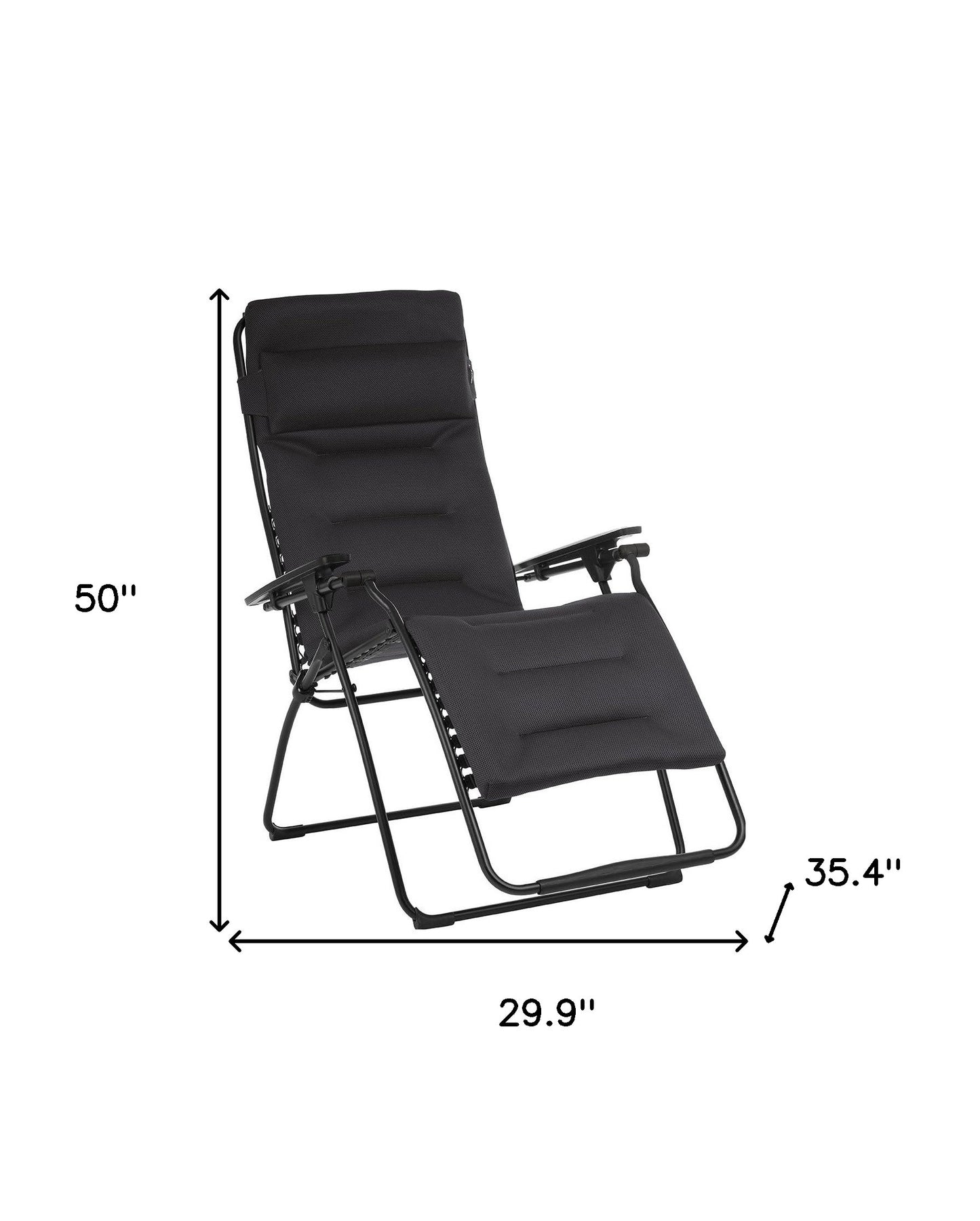 30" Black Steel Outdoor Zero Gravity Chair with Black Cushion