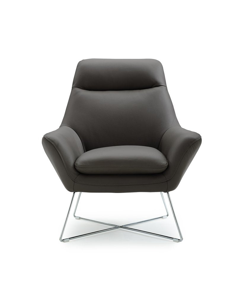 33" Gray and Silver Italian Leather Tufted Arm Chair