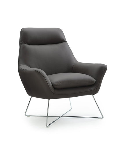 33" Gray and Silver Italian Leather Tufted Arm Chair