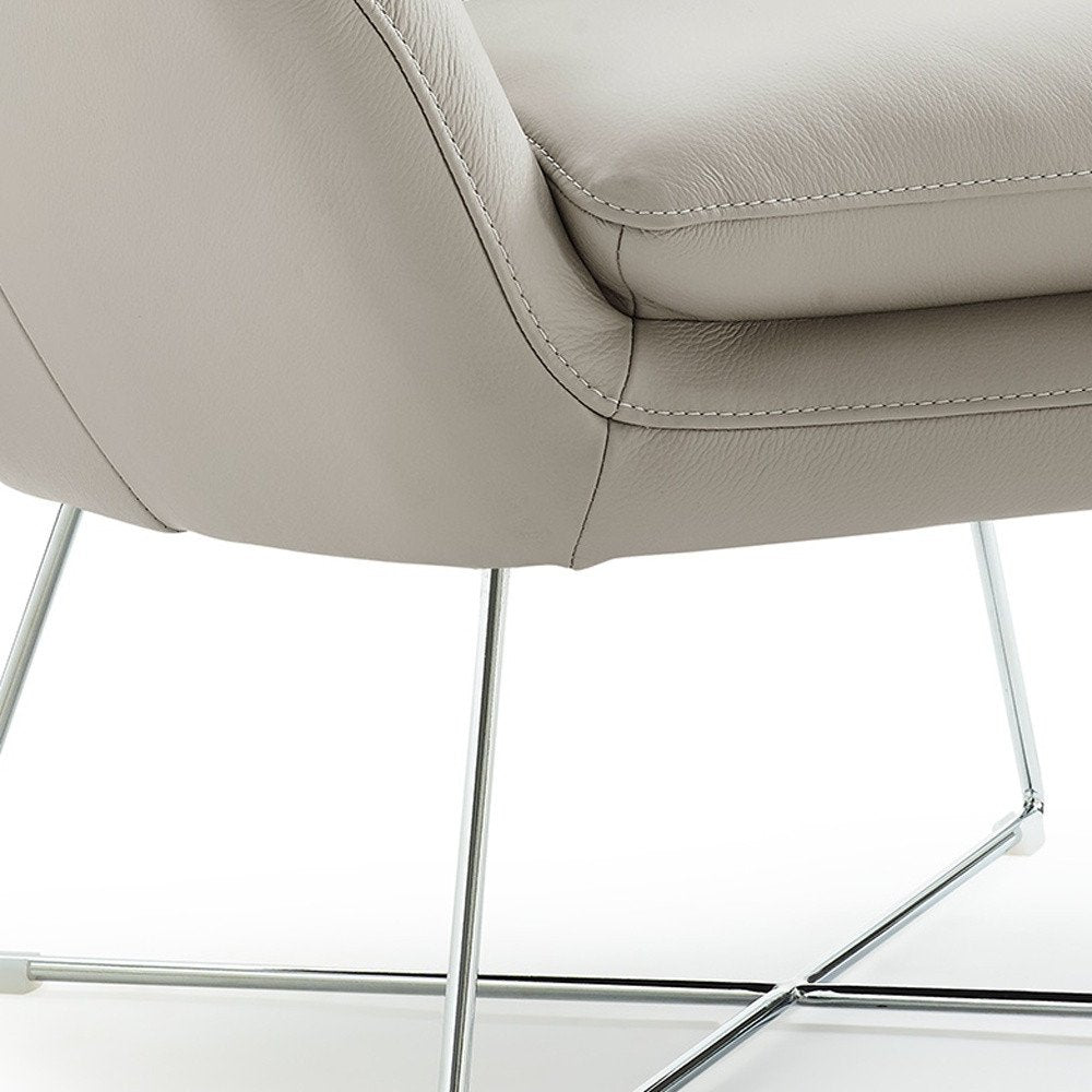 33" Light Gray and Silver Italian Leather Tufted Arm Chair