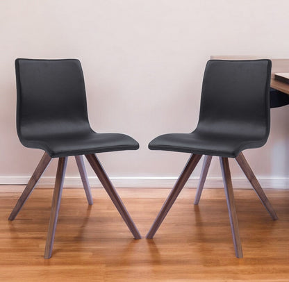 Set of Two Black And Brown Upholstered Faux Leather Dining Side Chairs