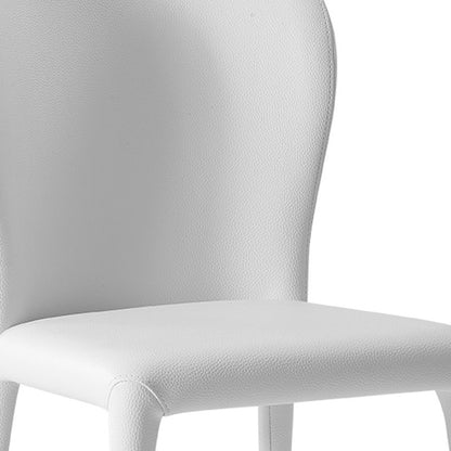 Set of Two White Upholstered Faux Leather Dining Side Chairs