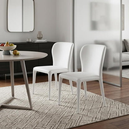 Set of Two White Upholstered Faux Leather Dining Side Chairs