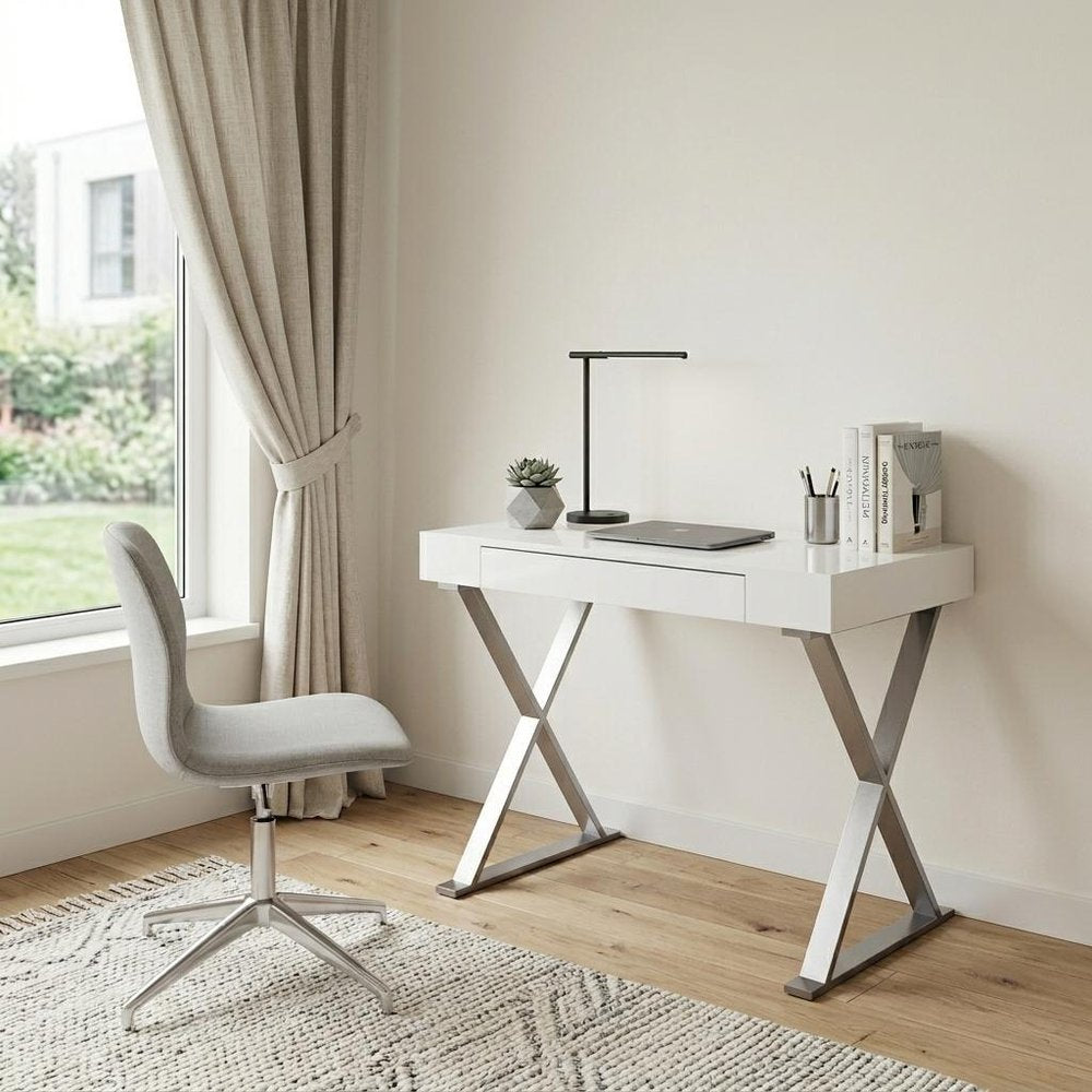 27" White and Silver Writing Desk