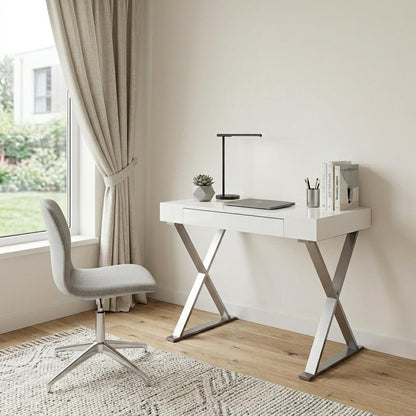 27" White and Silver Writing Desk
