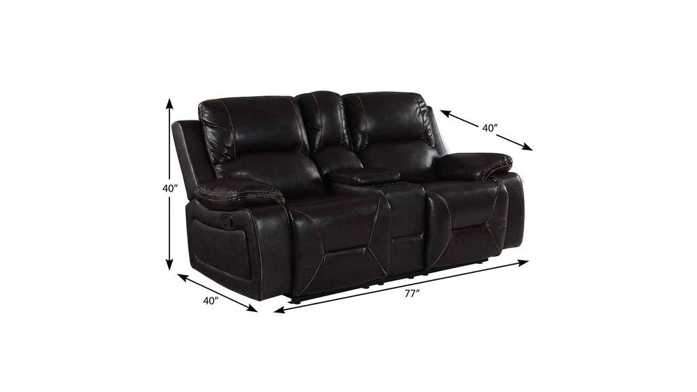 77" Brown Faux Leather Manual Reclining Love Seat With Storage