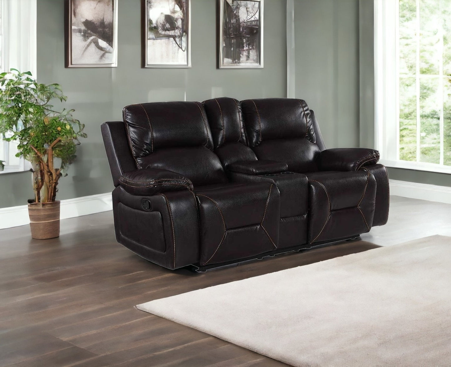 77" Brown Faux Leather Manual Reclining Love Seat With Storage