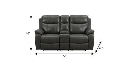 77" Gray Faux Leather Manual Reclining Love Seat With Storage