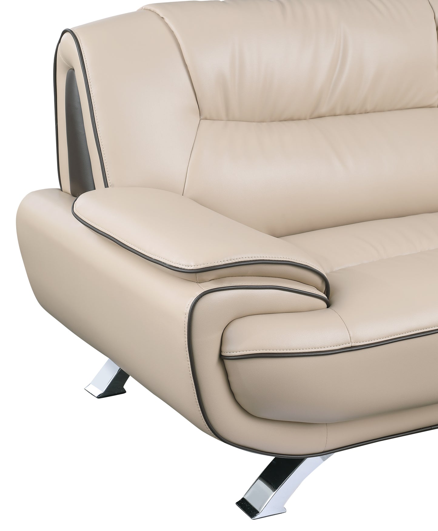 47" Beige And Silver Leather Match Arm Chair