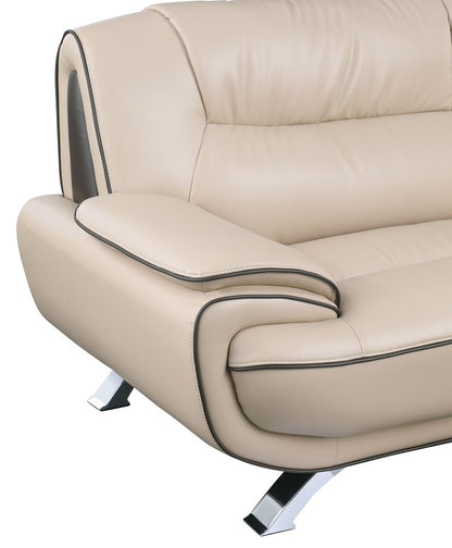 47" Beige And Silver Leather Match Club Chair