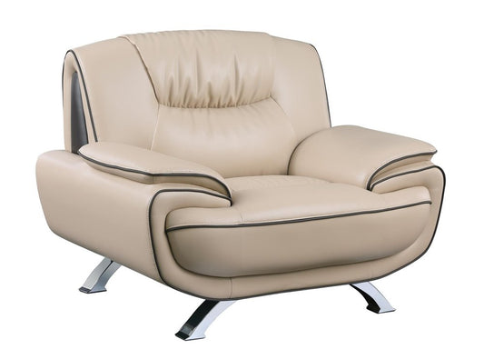 47" Beige And Silver Leather Match Club Chair