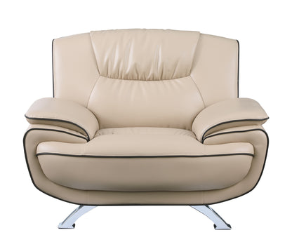 47" Beige And Silver Leather Match Arm Chair