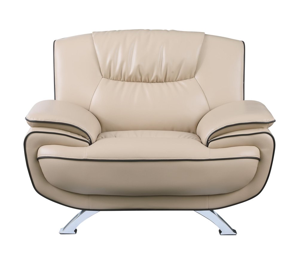 47" Beige And Silver Leather Match Club Chair