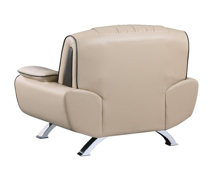 47" Beige And Silver Leather Match Club Chair