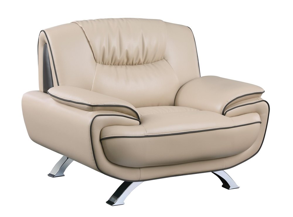 47" Beige And Silver Leather Match Club Chair