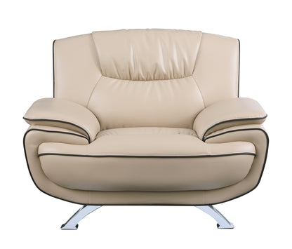 47" Beige And Silver Leather Match Arm Chair