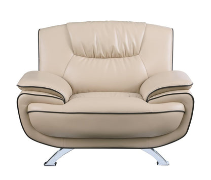 47" Beige And Silver Leather Match Club Chair