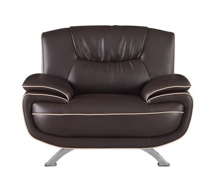 47" Brown And Silver Leather Match Club Chair