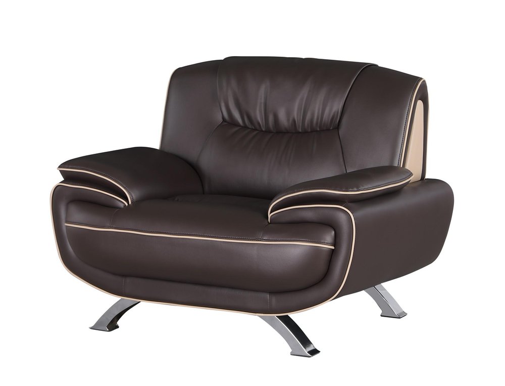 47" Brown And Silver Leather Match Club Chair