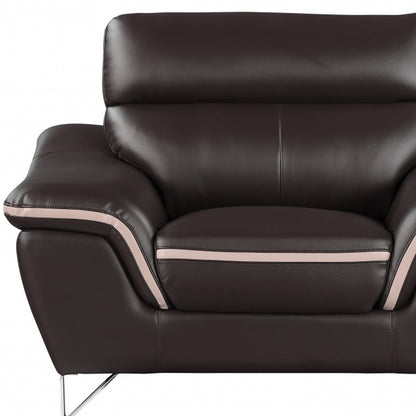 49" Brown And Silver Leather Match Club Chair