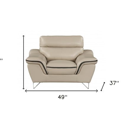 49" Beige And Silver Leather Match Convertible Chair