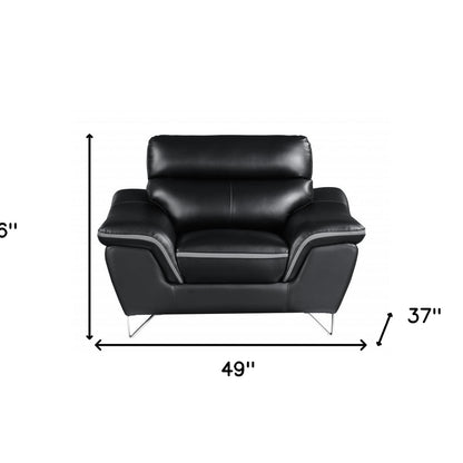 49" Black And Silver Leather Match Convertible Chair