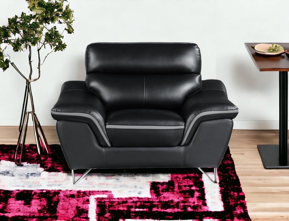 49" Black And Silver Leather Match Convertible Chair