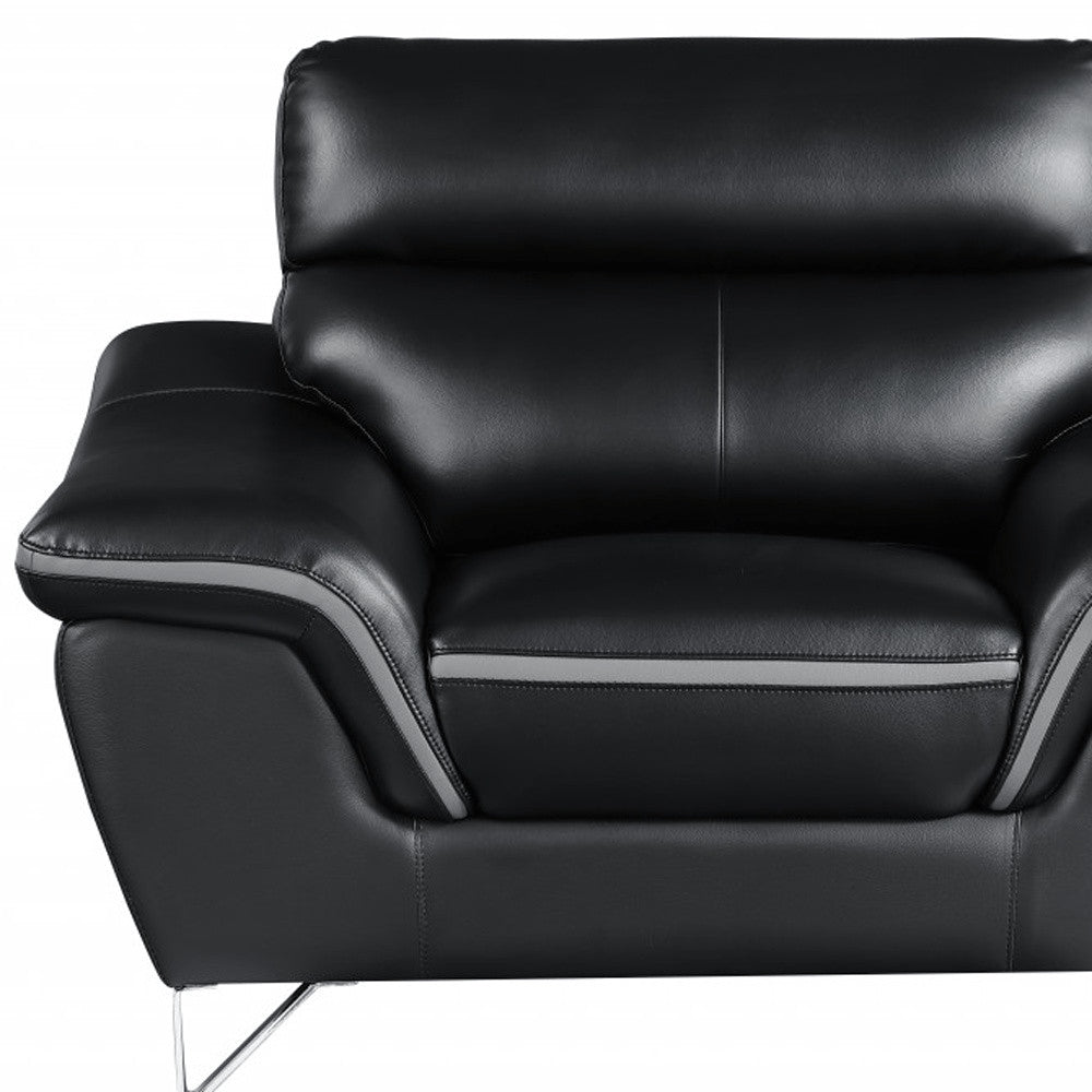49" Black And Silver Leather Match Convertible Chair