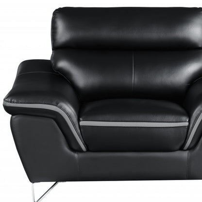 49" Black And Silver Leather Match Convertible Chair