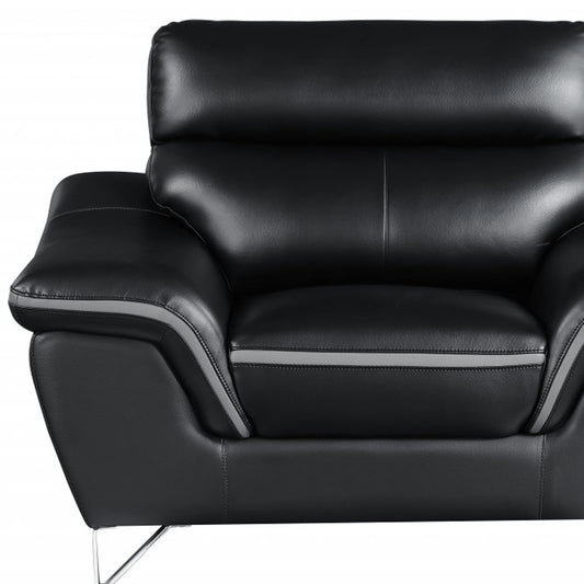 49" Black And Silver Leather Match Convertible Chair