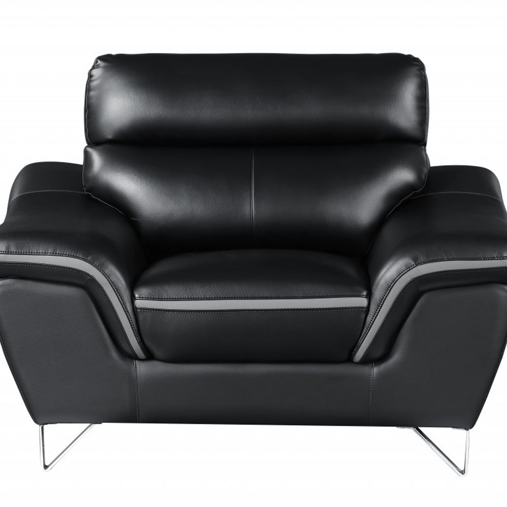 49" Black And Silver Leather Match Convertible Chair