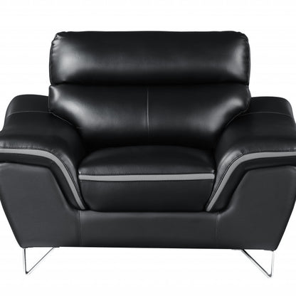 49" Black And Silver Leather Match Convertible Chair