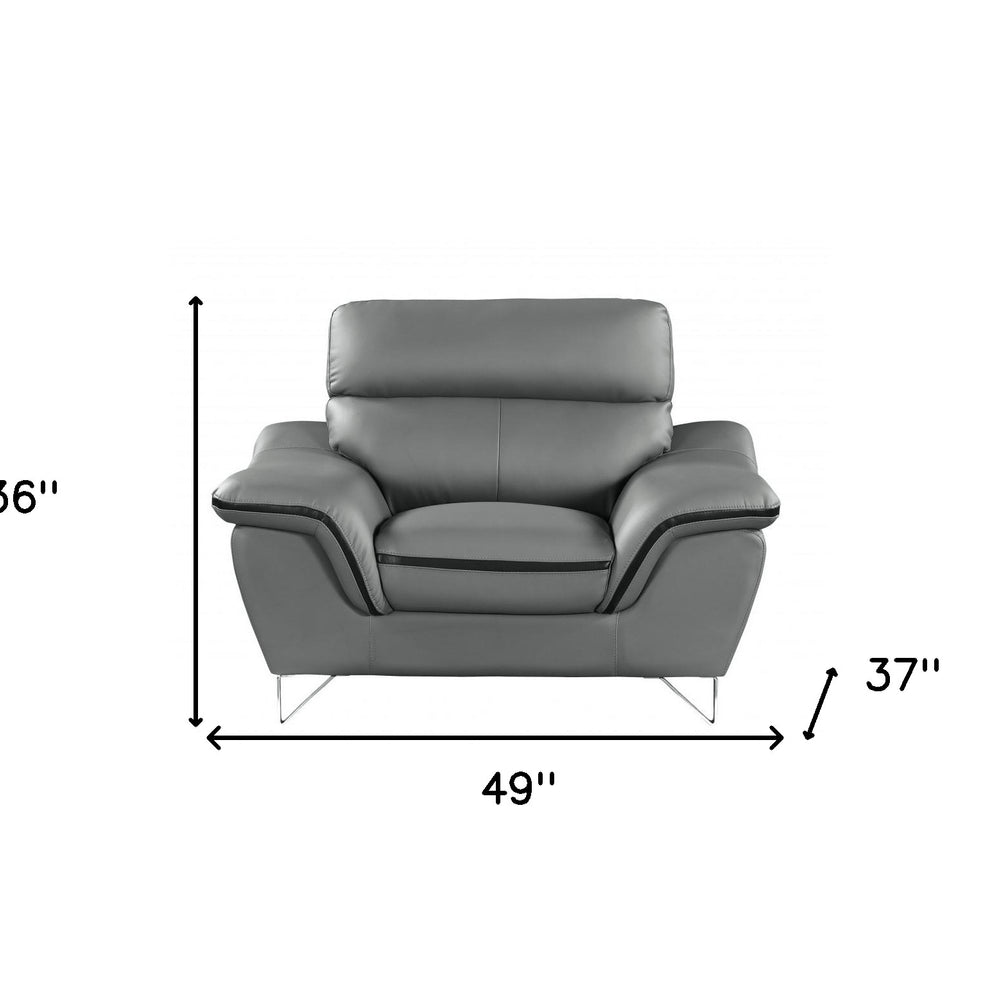 49" Gray And Silver Leather Match Convertible Chair