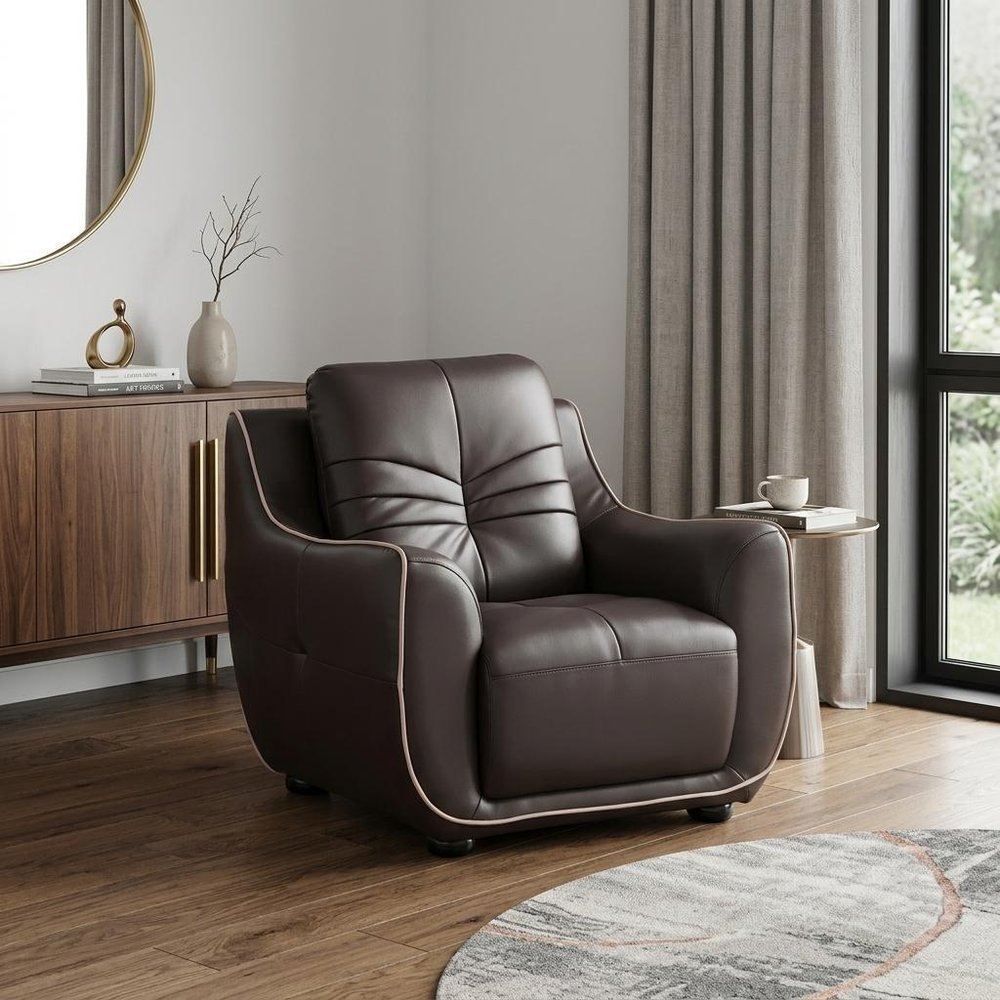 49" Brown Tufted Leather Match Club Chair
