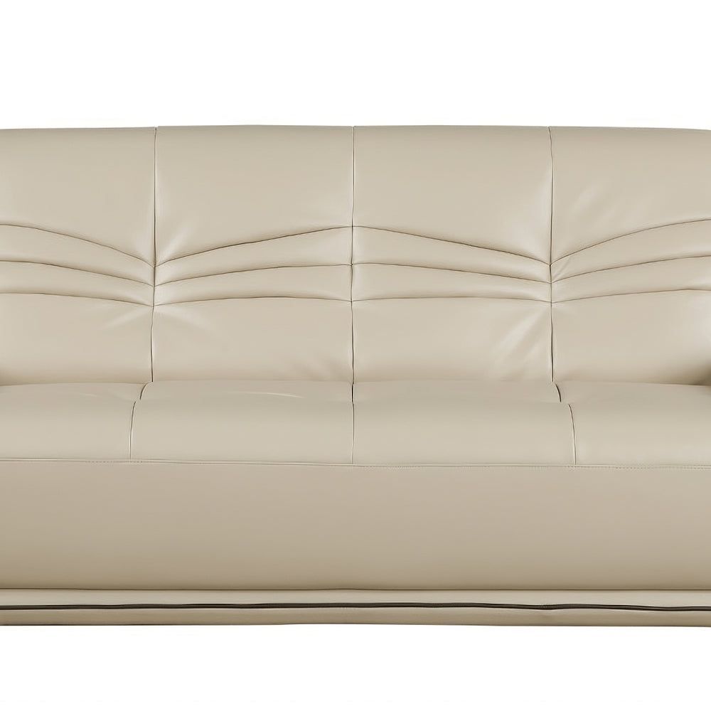 86" Beige Faux Leather Sofa With Black Legs