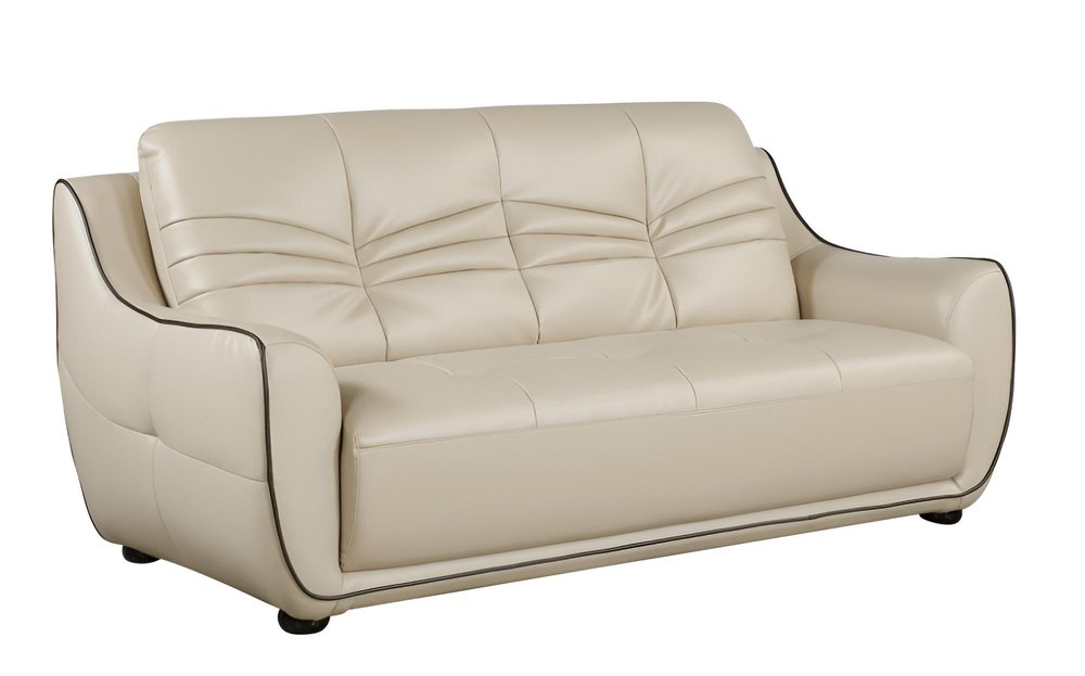86" Beige Faux Leather Sofa